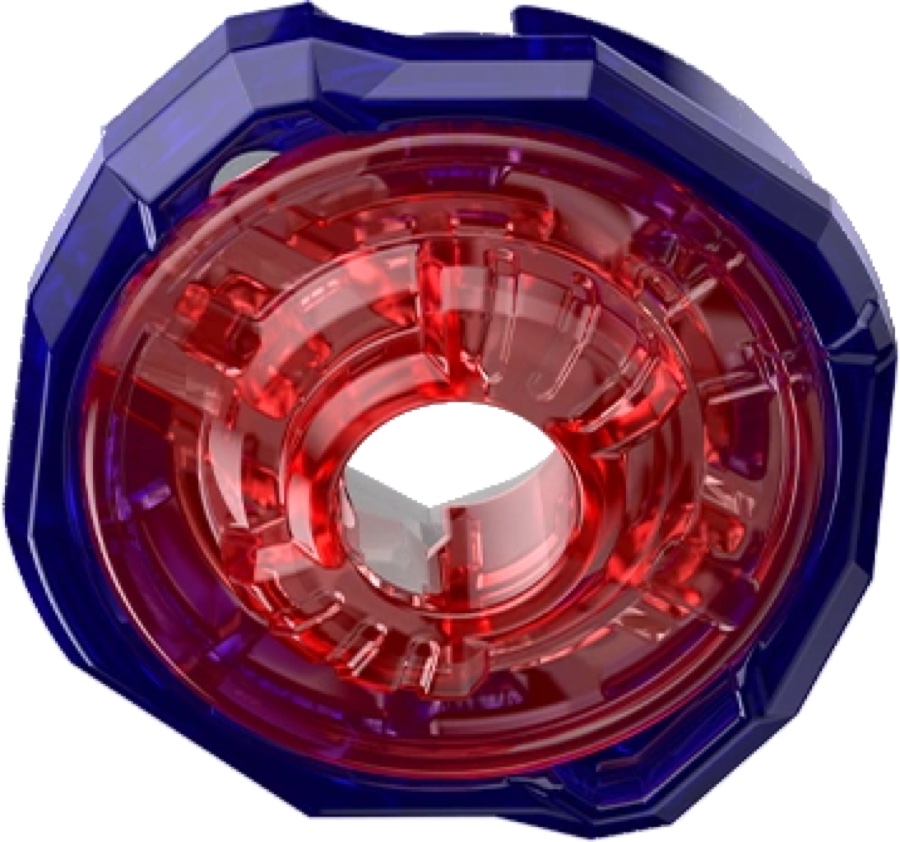 Ratchet Beyblade X visto dall'interno — le tacche attorno al foro centrale identificano la classe di altezza
